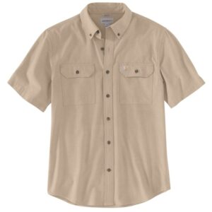 Chemise de travail Carhartt manches courtes en toile 100 % coton beige vue de face