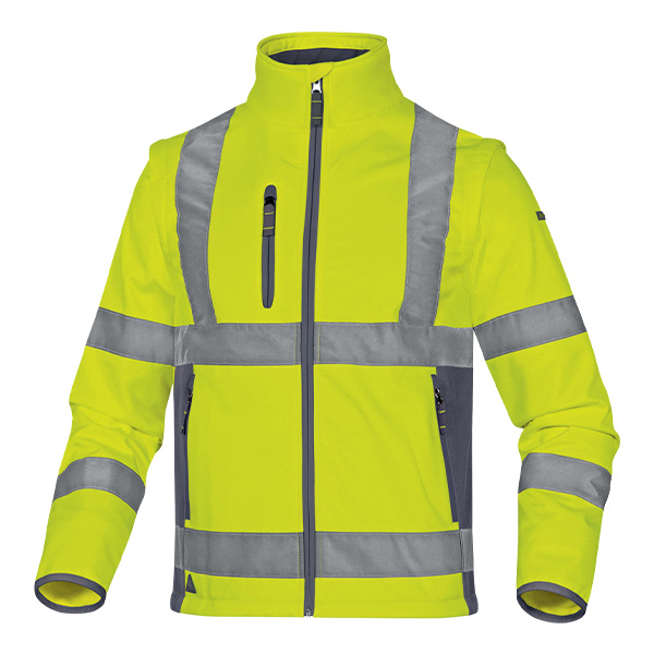 Softshell stretch haute visibilité 2 en 1 Delta Plus vue de face jaune fluo gris
