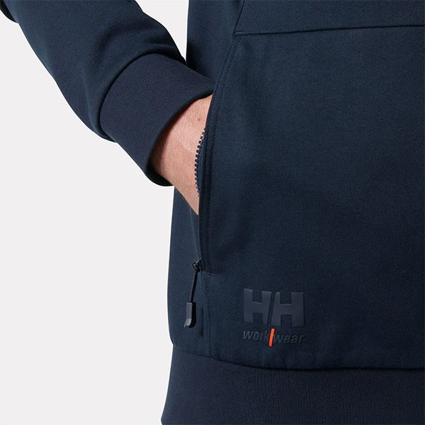 Sweat de travail à capuche à fermeture éclair Evo Helly Hansen vue zoomee poche bleu marine
