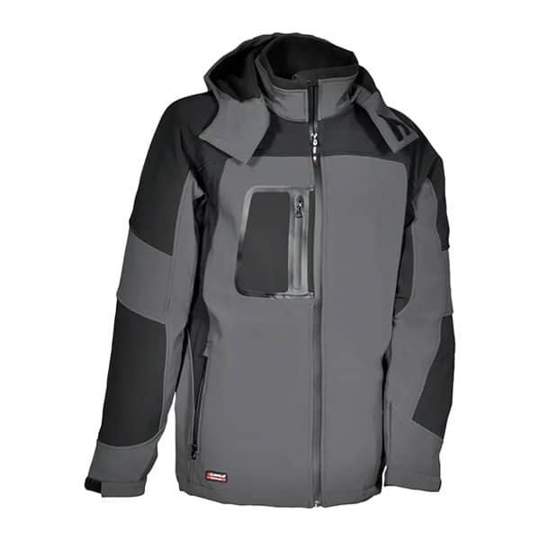 Softshell de travail coupe-vent Sweden Cofra vue de face noir gris