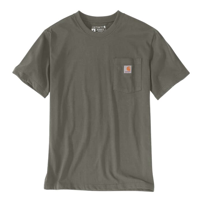 T-shirt de travail manches courtes poche Carhartt vert olive vue de face