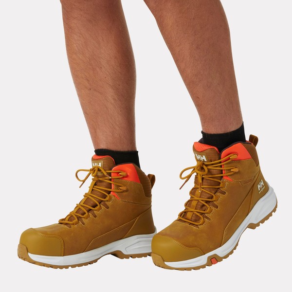 Bottes de sécurité mi-montantes Manchester LTR S7S HT Helly Hansen Vue portée de face Marron clair