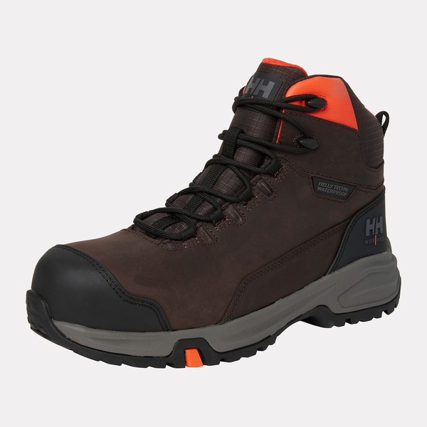 Bottes de sécurité mi-montantes Manchester LTR S7S HT Helly Hansen Vue trois-quarts Marron foncé
