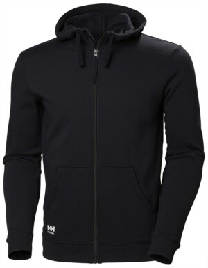 Sweat à capuche zippé Manchester Helly Hansen vu de face noir
