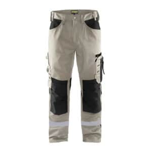 Pantalon de travail Artisan sans poches flottantes Blaklader beige noir avec bandes reflechissantes
