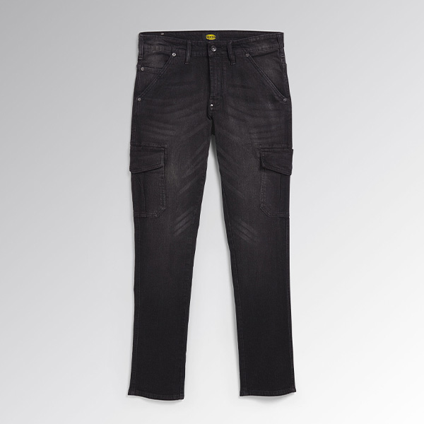 Pantalon de travail en jean Stone Cargo Diadora Utility noir vue de face
