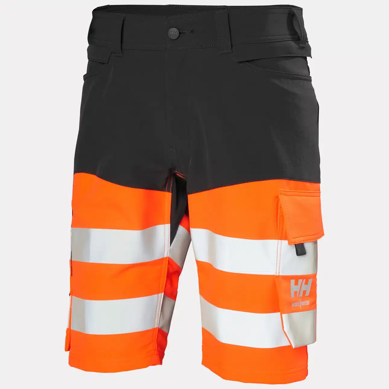 Short de travail haute visibilité Alna 4X Classe 1 Helly Hansen vue de face orange ebene