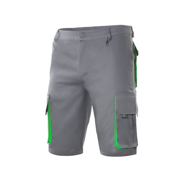 Bermuda de travail multipoches bicolore Velilla gris vert vue de face