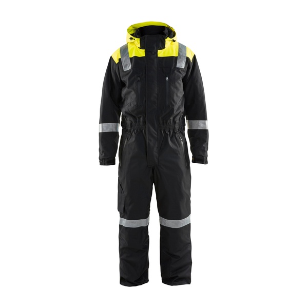 Combinaison de travail hiver manches longues a capuche amovible Blaklader Noir Jaune fluo Vue de face
