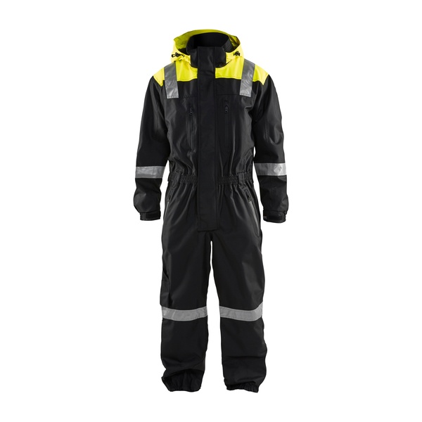 Combinaison hardshell manches longues a capuche amovible Blaklader Noir Jaune fluo Vue de face