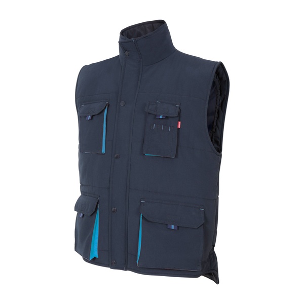 Gilet de travail matelassé bicolore multipoches Velilla bleu marine bleu clair vue de face