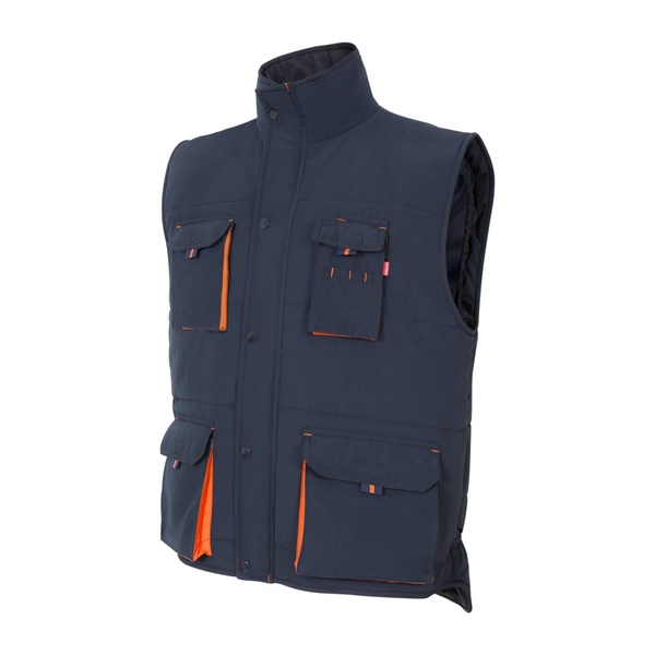 Gilet de travail matelassé bicolore multipoches Velilla bleu marine orange vue de face
