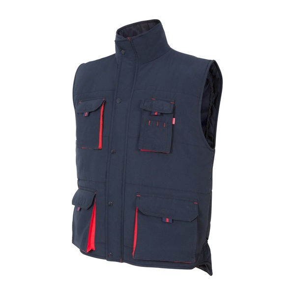 Gilet de travail matelassé bicolore multipoches Velilla bleu marine rouge vue de face