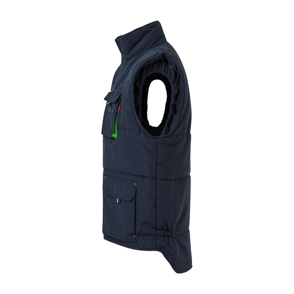 Gilet de travail matelassé bicolore multipoches Velilla bleu marine vert vue de côté gauche