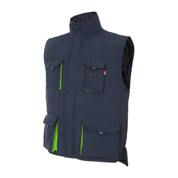 Gilet de travail matelassé bicolore multipoches Velilla bleu marine vert vue de face