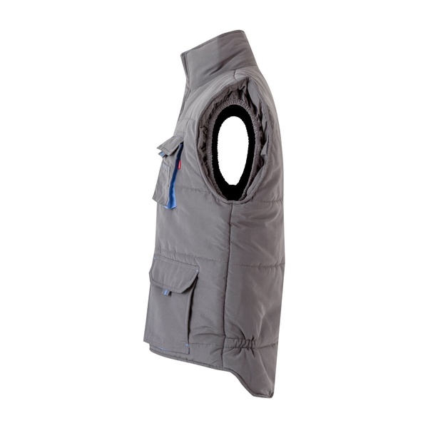 Gilet de travail matelassé bicolore multipoches Velilla gris bleu vue de côté gauche
