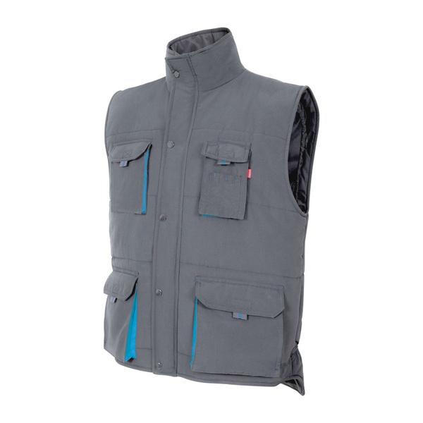 Gilet de travail matelassé bicolore multipoches Velilla gris bleu vue de face