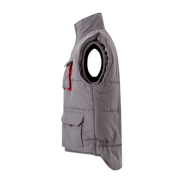 Gilet de travail matelassé bicolore multipoches Velilla gris rouge vue de côté gauche