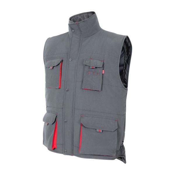 Gilet de travail matelassé bicolore multipoches Velilla gris rouge vue de face