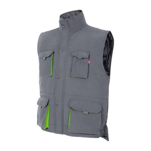Gilet de travail matelassé bicolore multipoches Velilla gris vert vue de face