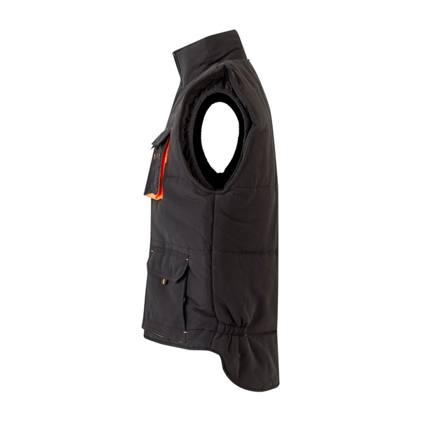 Gilet de travail matelassé bicolore multipoches Velilla noir orange vue de côté gauche