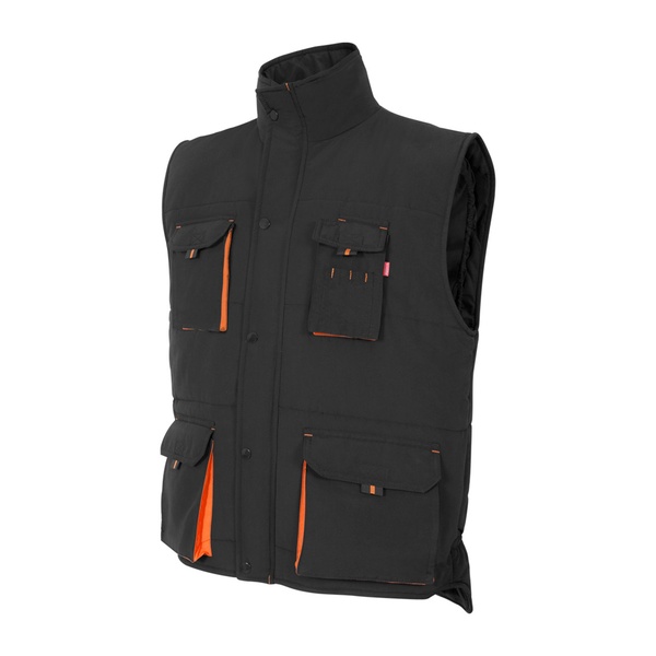 Gilet de travail matelassé bicolore multipoches Velilla noir orange vue de face