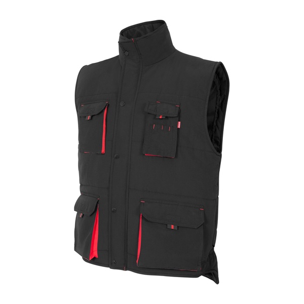 Gilet de travail matelassé bicolore multipoches Velilla noir rouge vue de face