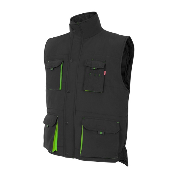 Gilet de travail matelassé bicolore multipoches Velilla noir vert vue de face