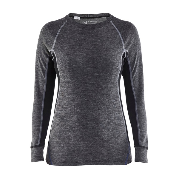 Haut de sous-vetements de travail en laine merinos WARM femme Blaklader Gris Noir Vue de face