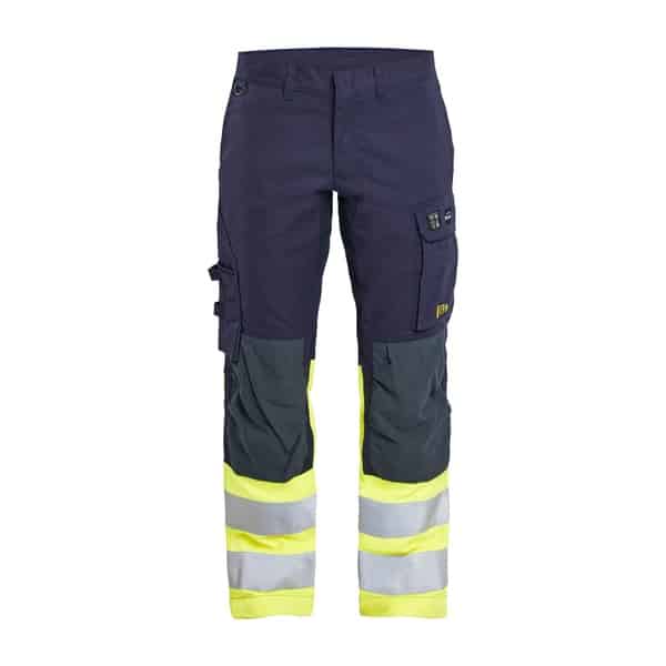 Pantalon de travail multinormes inherent plusstretch Blaklader Bleu Marine Jaune fluo Vue de face