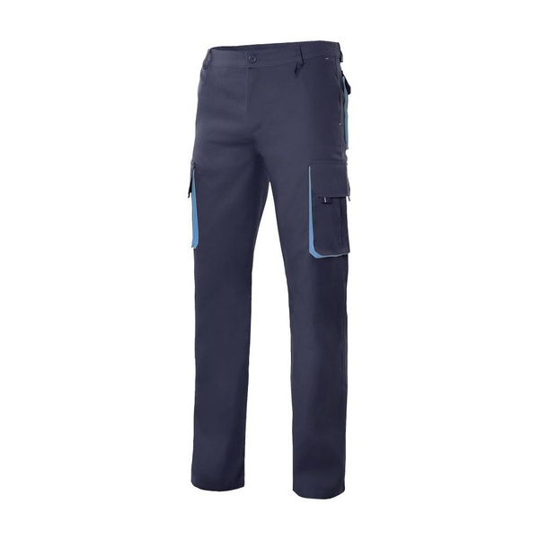 Pantalon de travail multipoches bicolore V3004 Velilla bleu marine bleu clair vue de face