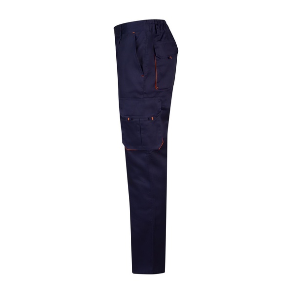 Pantalon de travail multipoches bicolore V3004 Velilla bleu marine orange vue de côté gauche