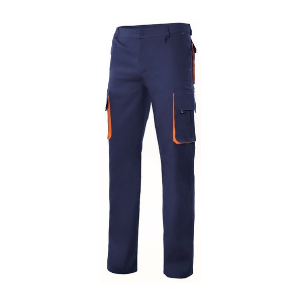 Pantalon de travail multipoches bicolore V3004 Velilla bleu marine orange vue de face