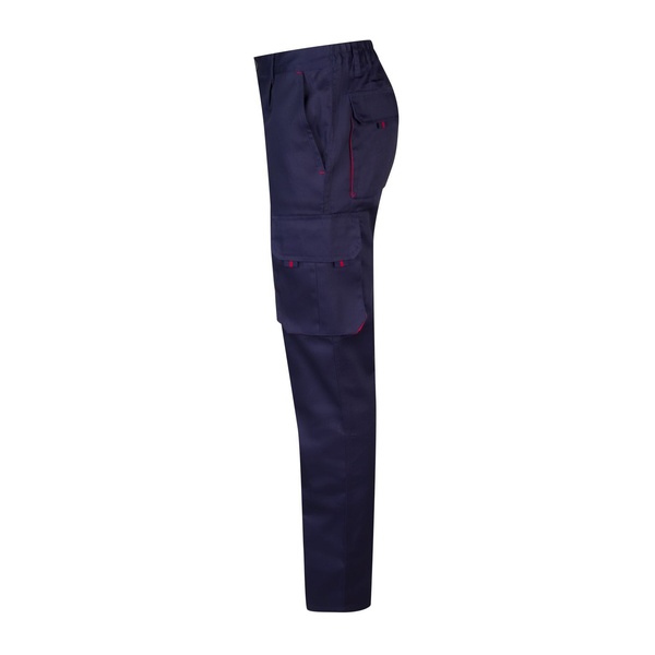 Pantalon de travail multipoches bicolore V3004 Velilla bleu marine rouge vue de côté gauche