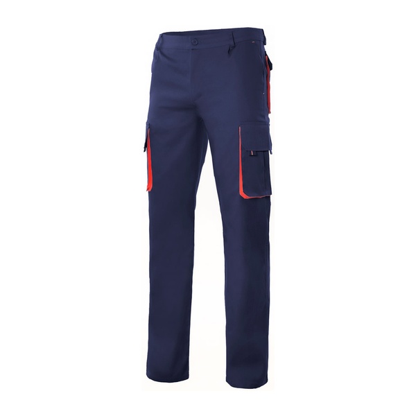 Pantalon de travail multipoches bicolore V3004 Velilla bleu marine rouge vue de face