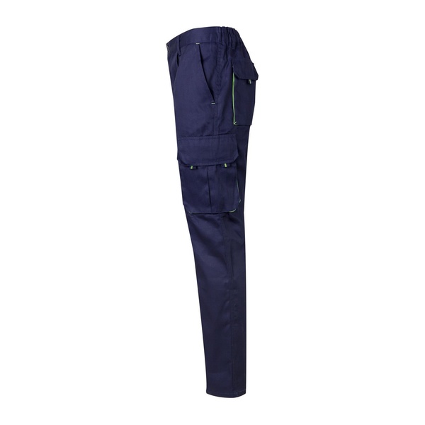 Pantalon de travail multipoches bicolore V3004 Velilla bleu marine vert vue de côté gauche