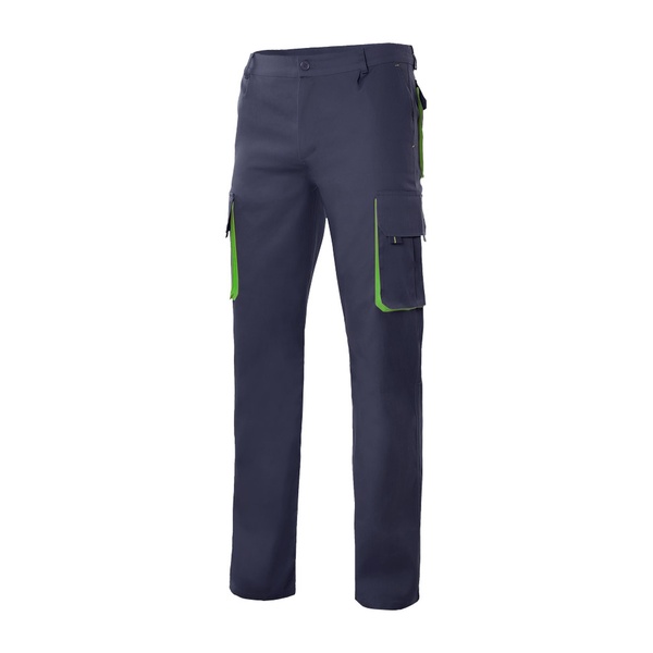 Pantalon de travail multipoches bicolore V3004 Velilla bleu marine vert vue de face