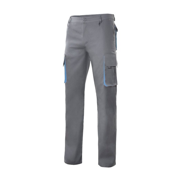 Pantalon de travail multipoches bicolore V3004 Velilla gris bleu vue de face