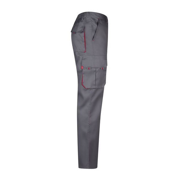 Pantalon de travail multipoches bicolore V3004 Velilla gris rouge vue de côté droit