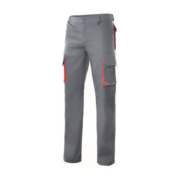 Pantalon de travail multipoches bicolore V3004 Velilla gris rouge vue de face