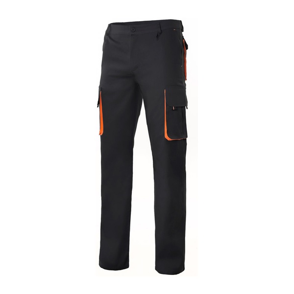 Pantalon de travail multipoches bicolore V3004 Velilla noir orange vue de face
