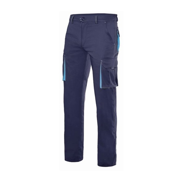 Pantalon de travail multipoches bicolore Velilla bleu marine bleu clair vue de face