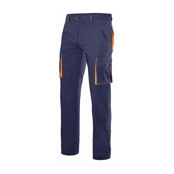 Pantalon de travail multipoches bicolore Velilla bleu marine orange vue de face