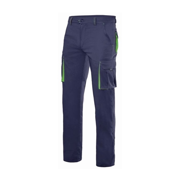 Pantalon de travail multipoches bicolore Velilla bleu marine vert vue de face