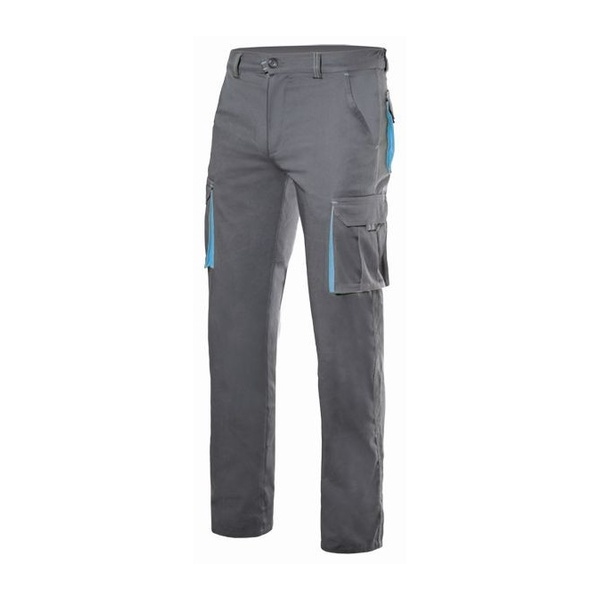 Pantalon de travail multipoches bicolore Velilla gris bleu vue de face