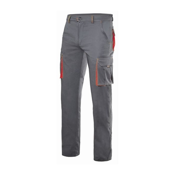 Pantalon de travail multipoches bicolore Velilla gris rouge vue de face