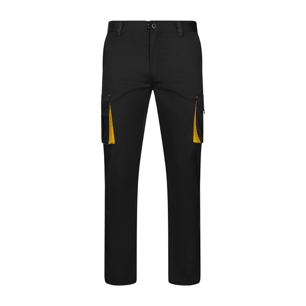 Pantalon de travail multipoches bicolore Velilla noir jaune vue de face
