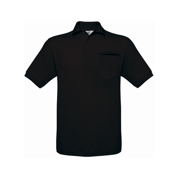 Polo de travail homme avec poche Safran B&C noir vue de face