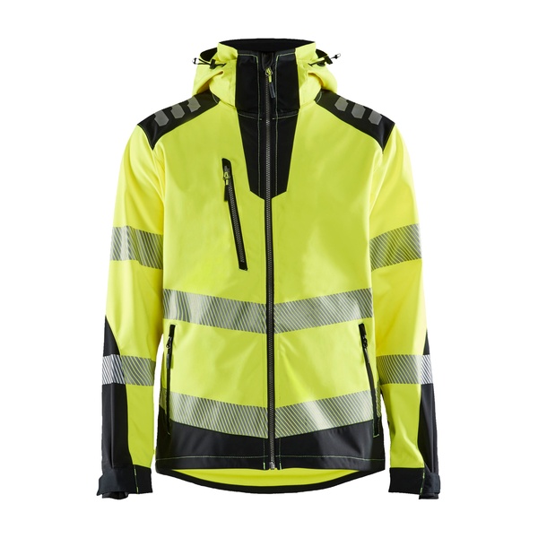 Softshell de travail a capuche haute-visibilite Blaklader Jaune fluo Noir Vue de face