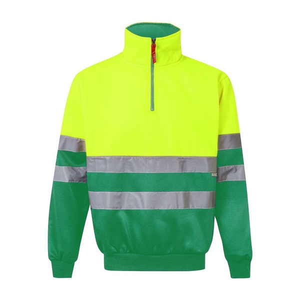 Sweat de travail a bandes réfléchissantes demi-zippé Velilla jaune fluo vert vue de face